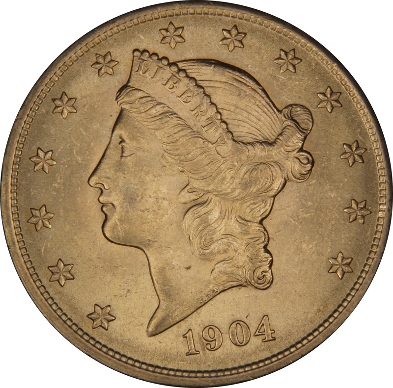 1904 $20 Gold Coin Double Eagle Liberty Head Philadelphia NGC MS64
