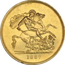 1887 Gold £5 Coin Queen Victoria Jubilee NGC AU53