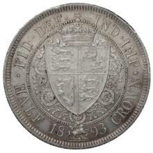 1893 Silver Half Crown Coin Queen Victoria