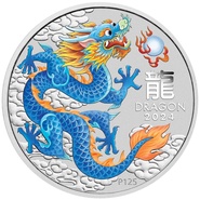 2024 1oz Perth Mint Year of the Dragon Coloured Silver Coin - Blue Dragon