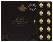 2022 MapleGram 25 x 1 Gram Gold Coins