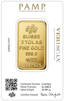 PAMP Lady Fortuna 3 Tola Gold Bar
