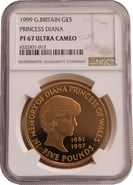 1999 Proof £5 Gold Crown Coin Diana Princess of Wales Memorial NGC PF67