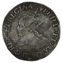 1554-1558 Silver Groat Fourpence Coin Philip & Mary Hammered mm Lis