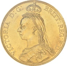 1887 £2 Coin Gold Double Sovereign Victoria Jubilee Head CGS75 UNC MS 62-63