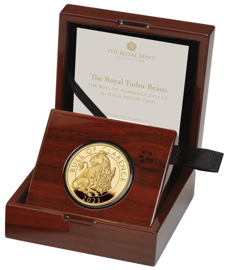 2023 Bull of Clarence Gold Coin Tudor Beasts 1oz Proof Boxed