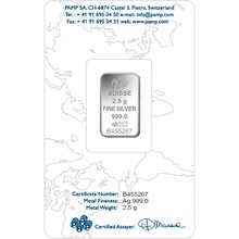 2.5g Silver Bar PAMP Lady Fortuna Minted