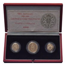 1989 Proof Gold Sovereign 3 Coin Set 500th Anniversary Edition Boxed
