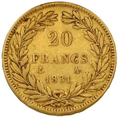 1831 French 20 Francs Gold Coin Louis-Philippe Bare Head Raised Rim Lettering A