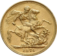 1875 Gold Sovereign Coin Queen Victoria Young Head Sydney