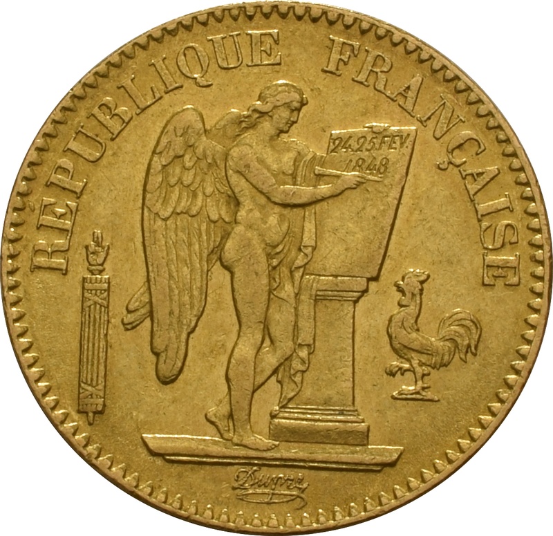 1848 French 20 Francs Gold Coin Guardian Angel