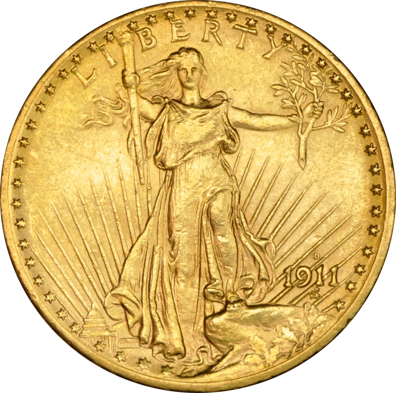 1911 $20 Gold Coin Double Eagle St Gaudens Head Denver