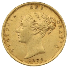 1872 Gold Half Sovereign Queen Victoria Young Head Shield Back