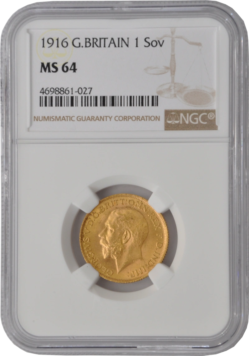1916 Gold Sovereign Coin George V NGC MS64