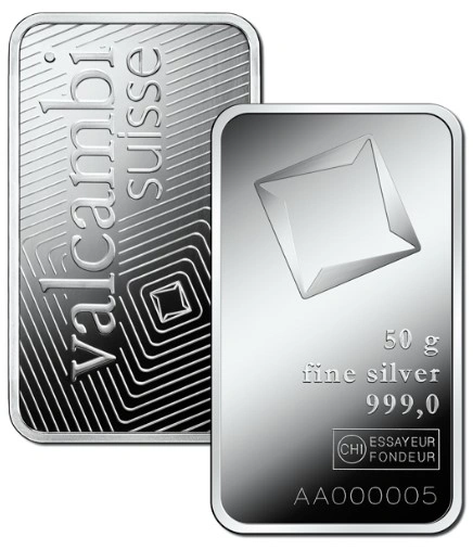 50g Silver Bar Valcambi
