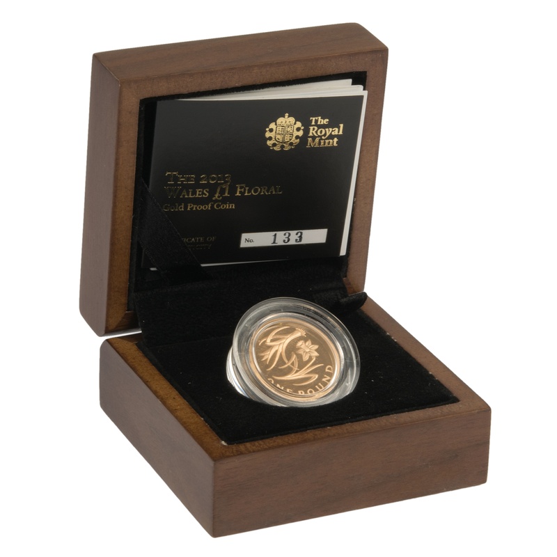 Gold Proof 2013 £1 One Pound Wales Floral Boxed