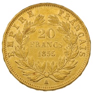 1855 20 French Francs - Napoleon III Bare Head - A - greyhound