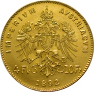 Gold Austrian 10 Francs 4 Florins
