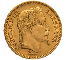 1861 French 20 Francs Gold Coin Napoleon III Laureate Head A
