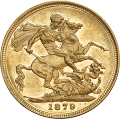 1879 Gold Sovereign Coin Queen Victoria Young Head Sydney