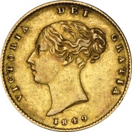 1849 Gold Half Sovereign Queen Victoria Young Head Shield Back NGC AU53