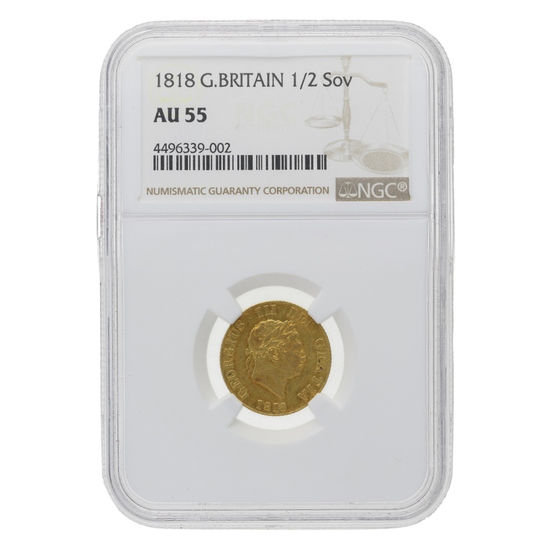 1818 George III Gold Half Sovereign Graded NGC AU55