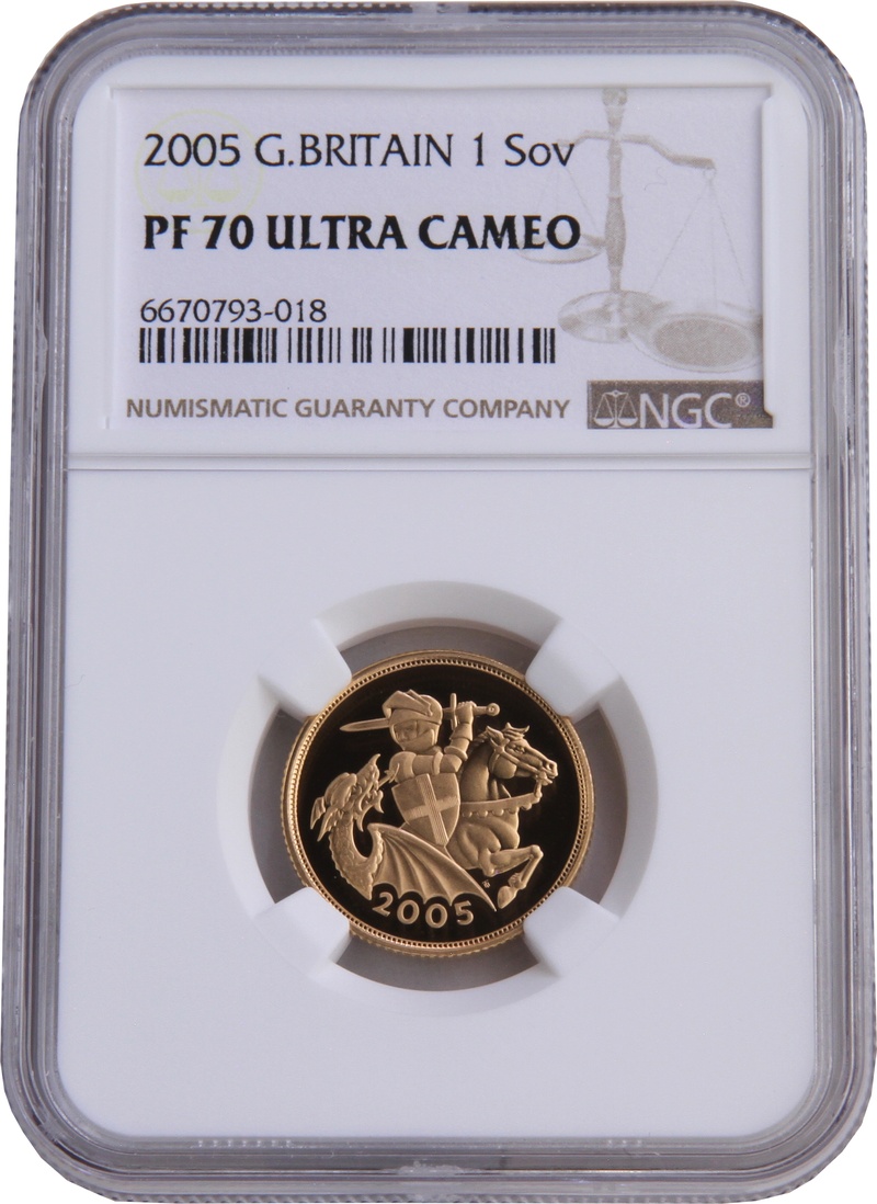 2005 Proof Gold Sovereign Coin Elizabeth II Fourth Head NGC PF70