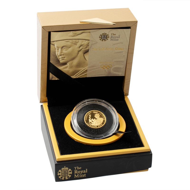 London 2012 Gold Series Citius Mercury Quarter Ounce Proof Gold Coin Boxed