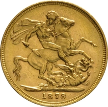 1878 Gold Sovereign Coin Queen Victoria Young Head George Dragon Melbourne PCGS AU58