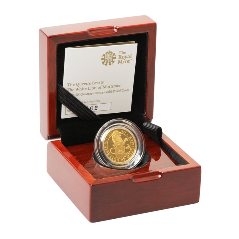 2020 1/4oz Proof White Lion of Mortimer Gold Coin Queen's Beasts Boxed