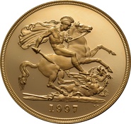 1997 Proof Gold £5 Coin Quintuple Sovereign