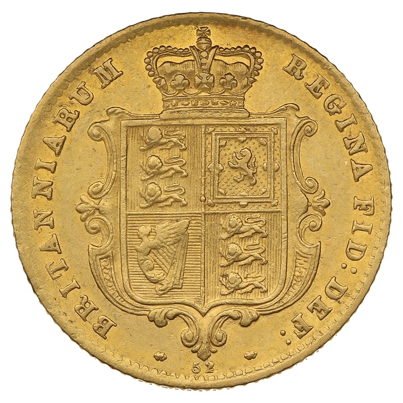 1865 Gold Half Sovereign Queen Victoria Young Head Shield Back