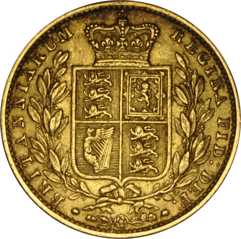 1855 Gold Sovereign Coin Queen Victoria Young Head Shield Back