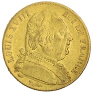 French 20 Francs Gold Coin Louis XVIII Uniformed Bust