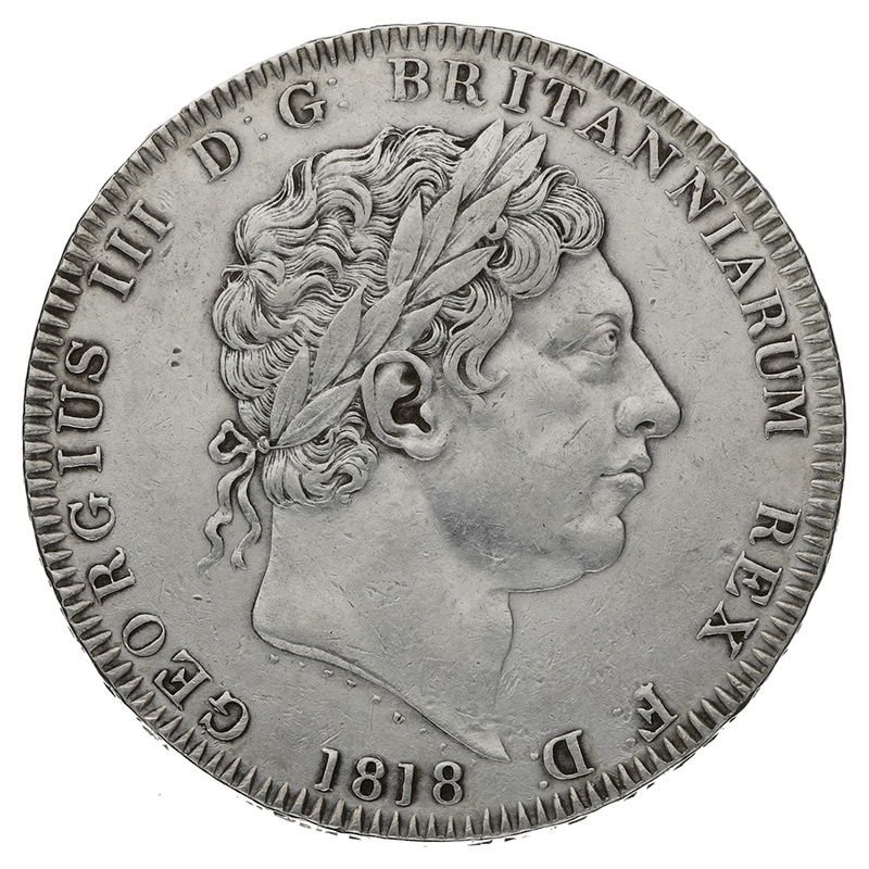 1818 Silver Crown Coin George III LIX Rare TUTAMEN Error