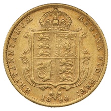 1890 Gold Half Sovereign Queen Victoria Jubilee Head Shield Back