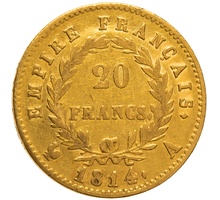 1814 French 20 Francs Gold Coin Napoleon I Laureate Head A