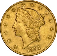 1891 $20 Gold Coin Double Eagle Liberty Head San Francisco