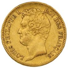 1831 20 French Francs - Louis-Philippe Bare Head - Raised rim lettering - A