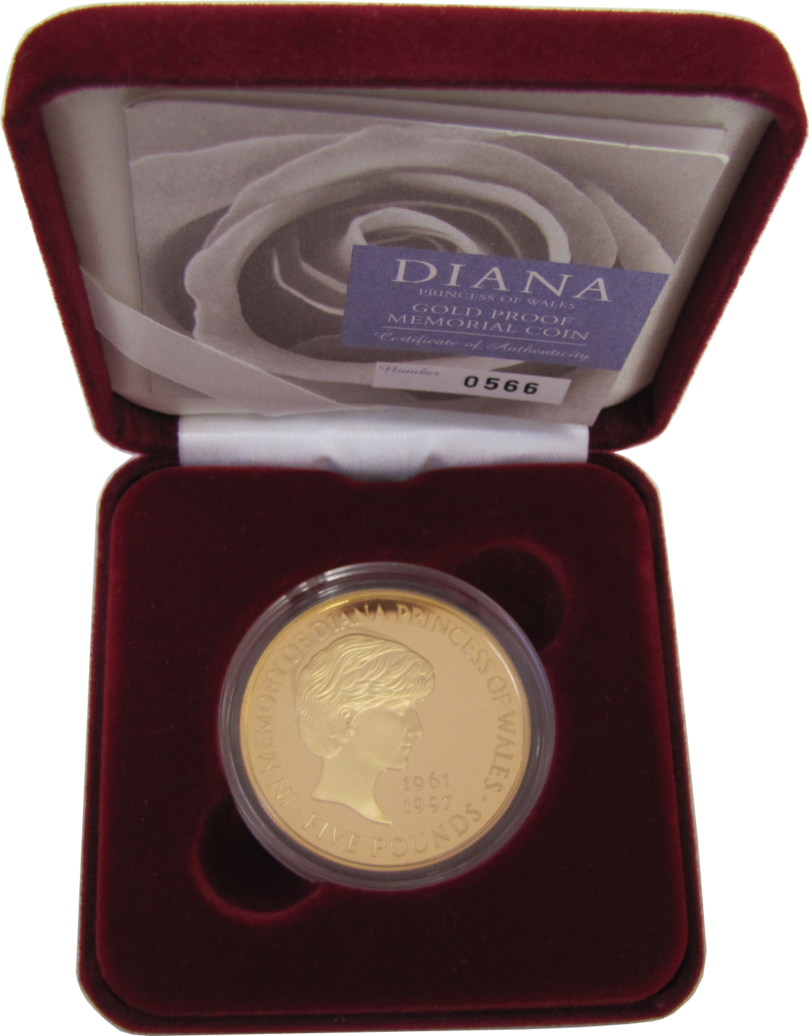 1999 Gold Five Pound Proof Coin, Diana Princess of Wales Memorial £1,868 1999 Gold Five Pound Proof Coin, Diana Princess of Wales Memorial £1,868