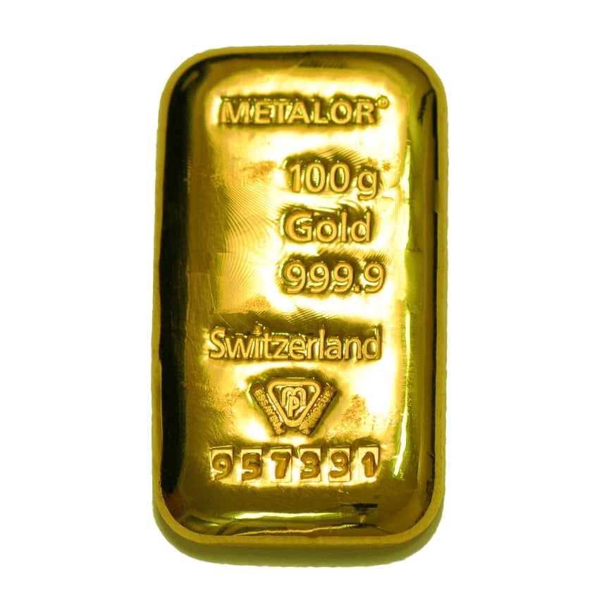 Metalor 100g Gold Bars | BullionByPost - From £3,248