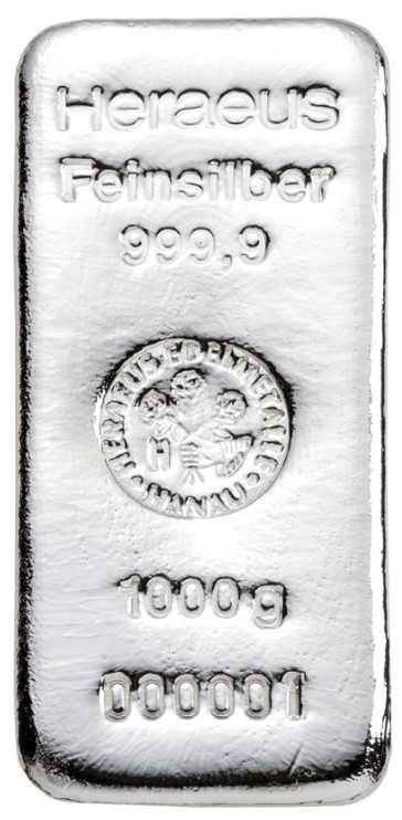 1kg Heraeus Silver Cast Bar