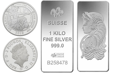Silver bars and coins