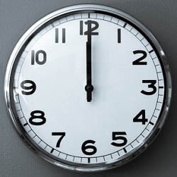 Clock time midday 12pm noon