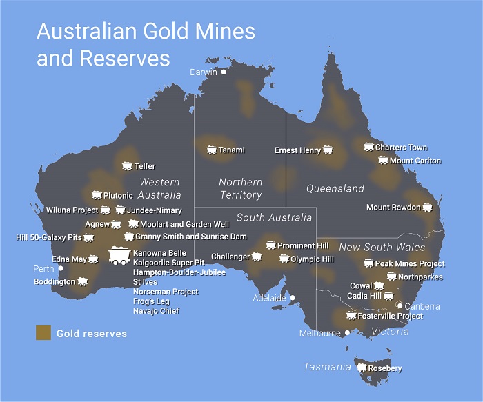 Map of Australian gold mines