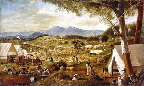 Digging taking place in Victoria during the Australian gold rush.