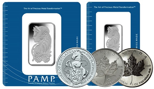 Platinum group metals, in bullion form for investment.