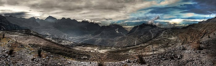 Panorama of Grasberg mine, the world's biggest mine.