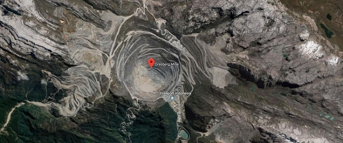 Satellite image of Grasberg mine, the world's biggest gold mine.