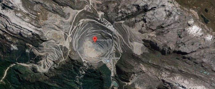 Satellite image of Grasberg mine, the world's biggest gold mine.